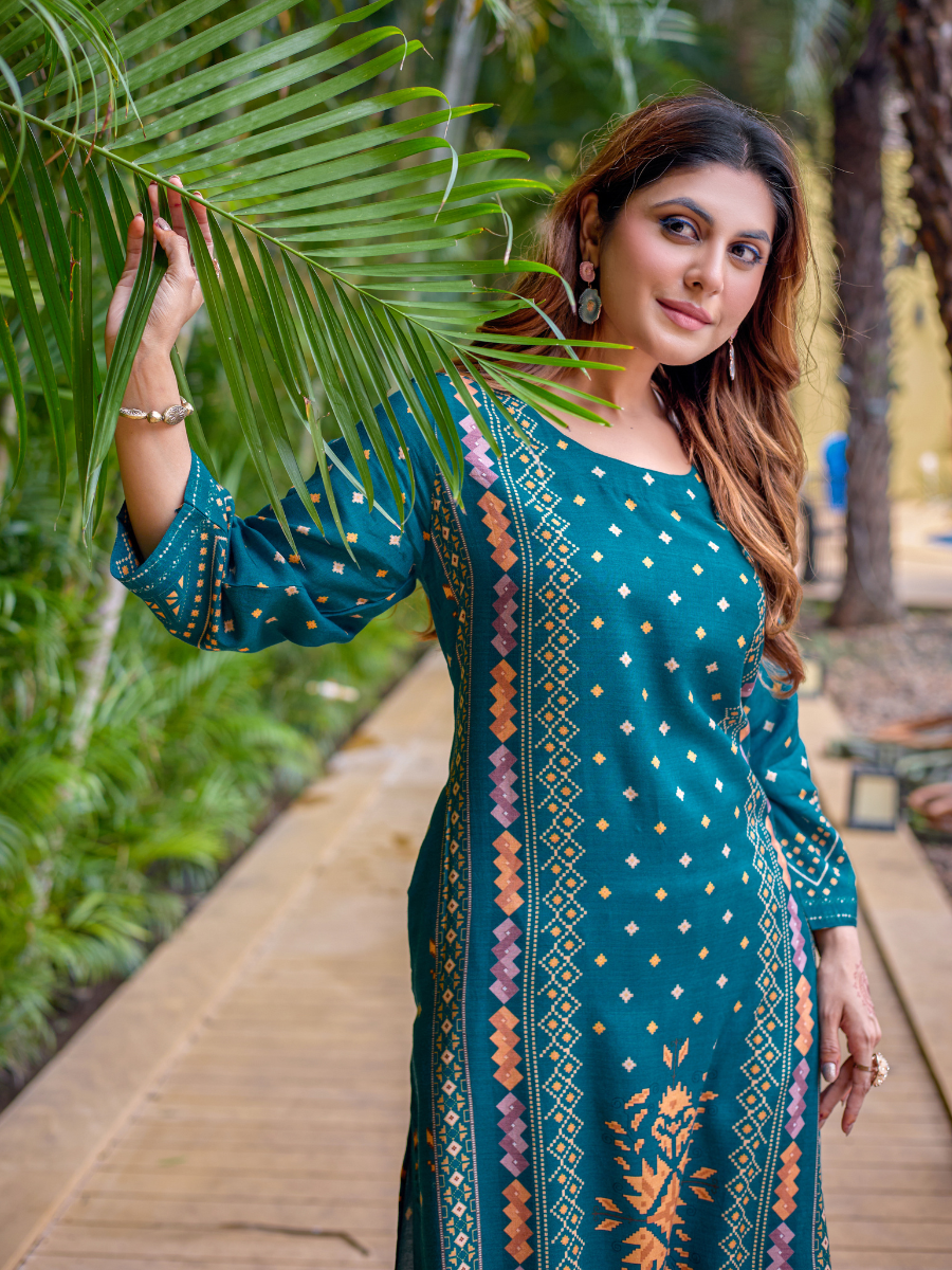 Sanjh Teal Pure Muslin Co-ord Set /Pant Set