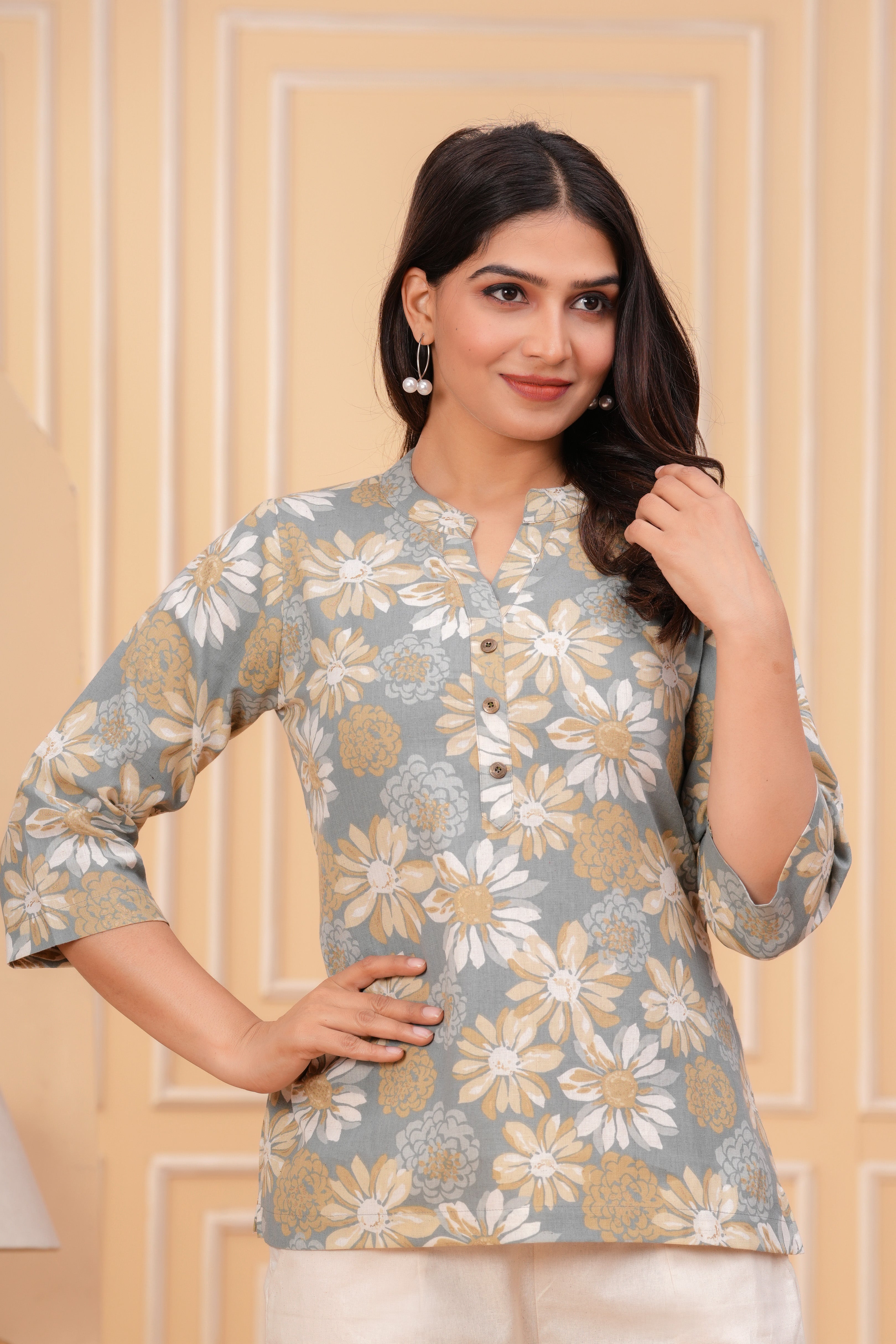 Printed Linen Short Kurti
