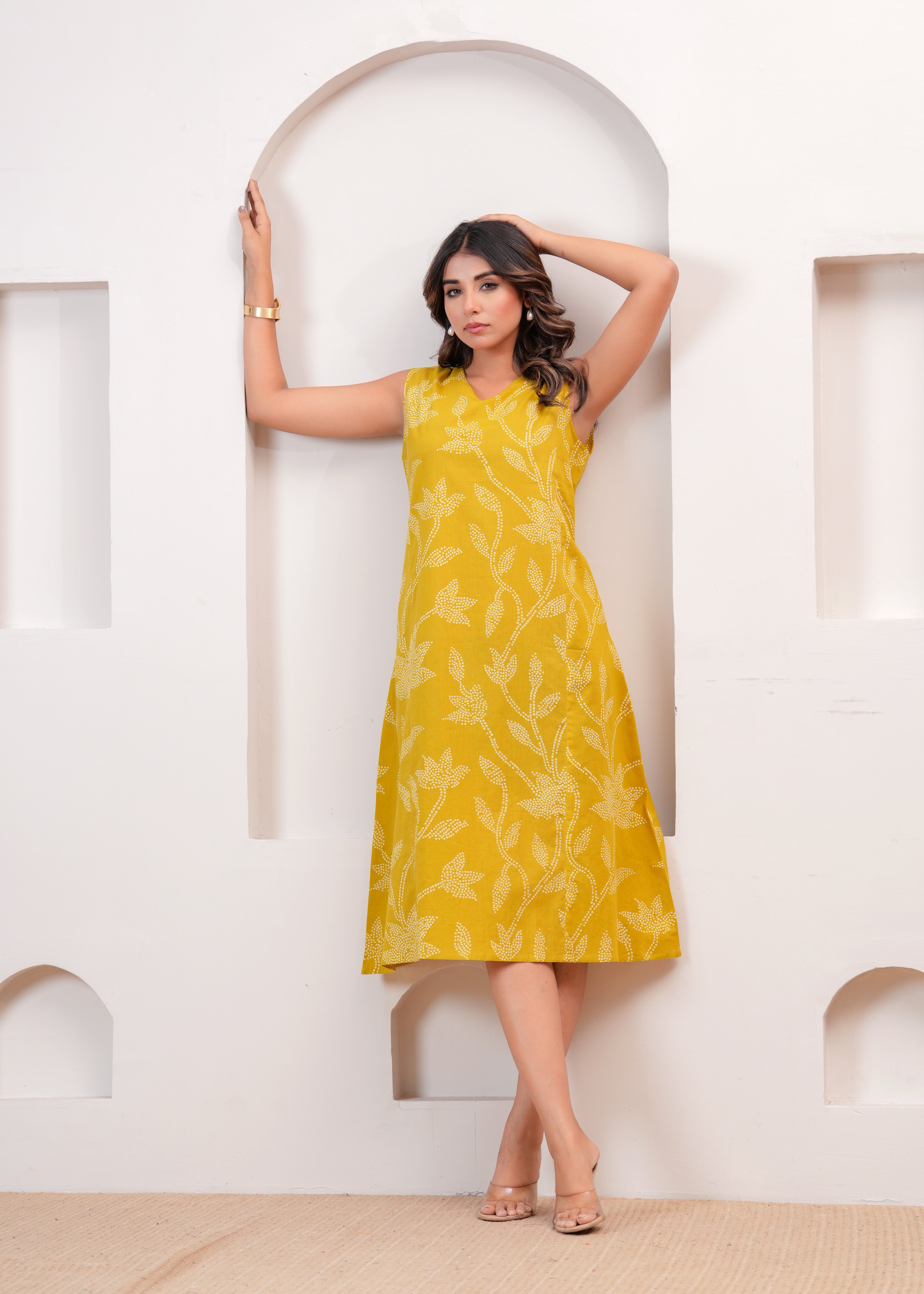Yellow Floral A-line Dress