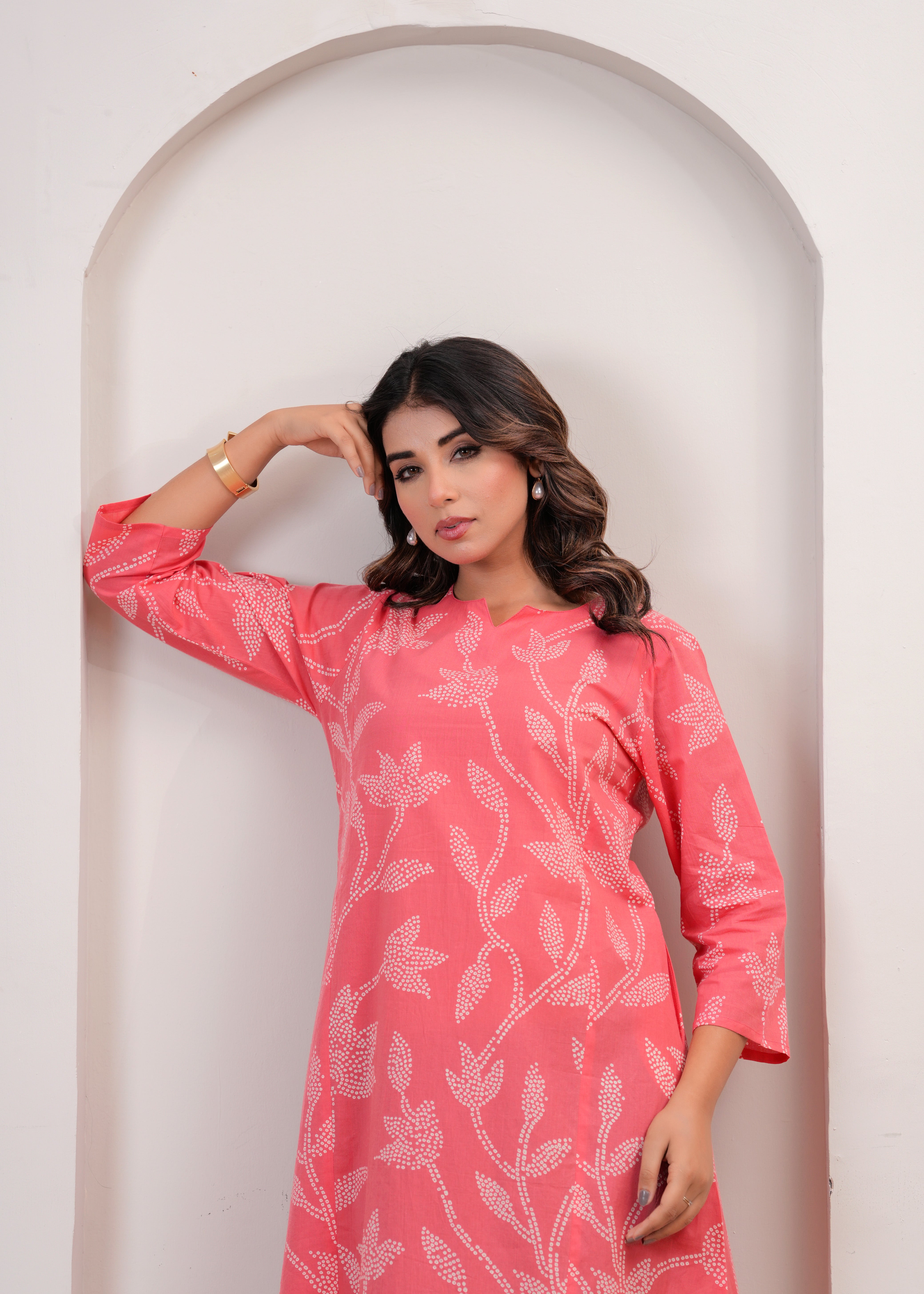 Coral Pink Floral A-line Dress