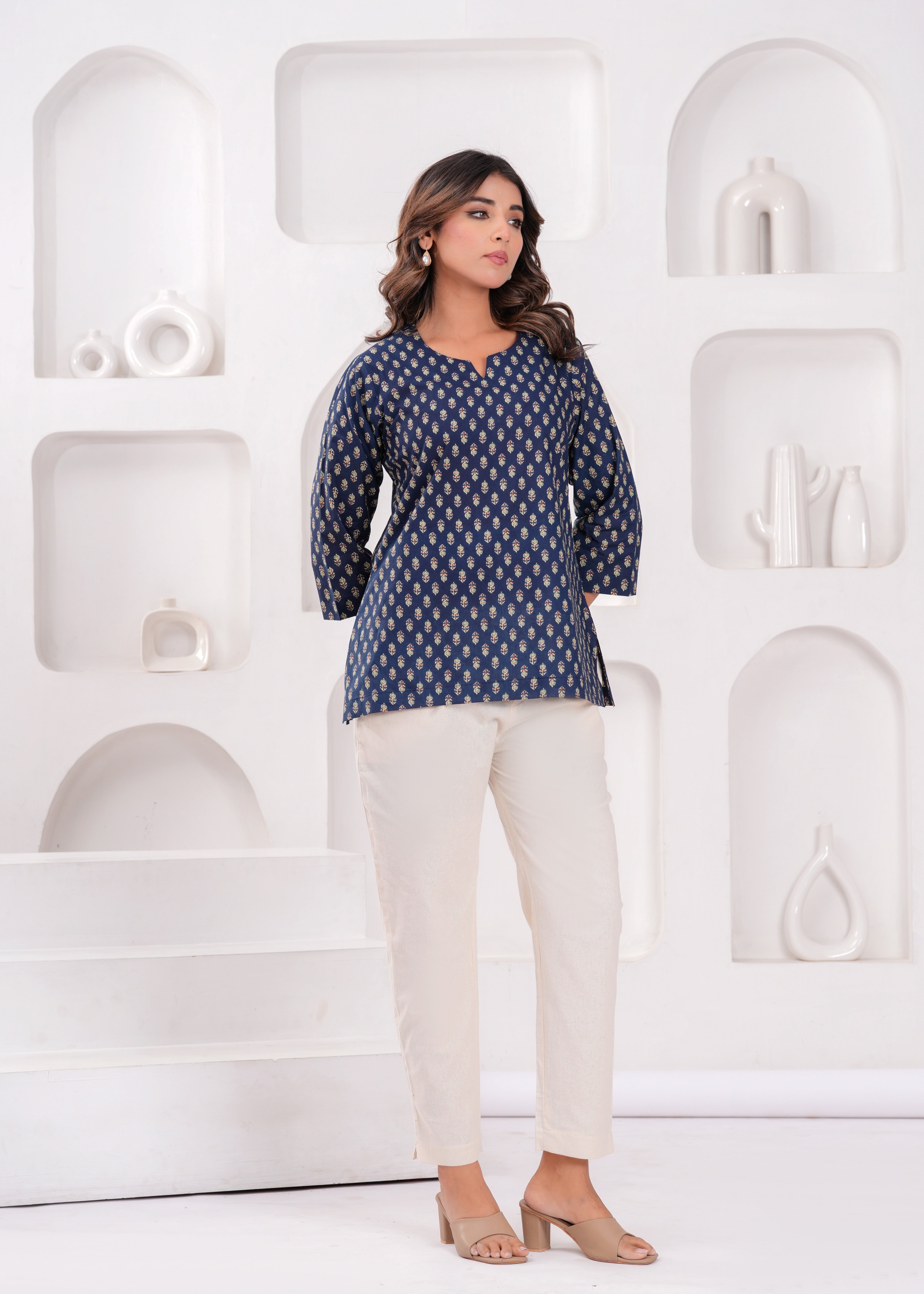 Royal Indigo Printed Cotton Top