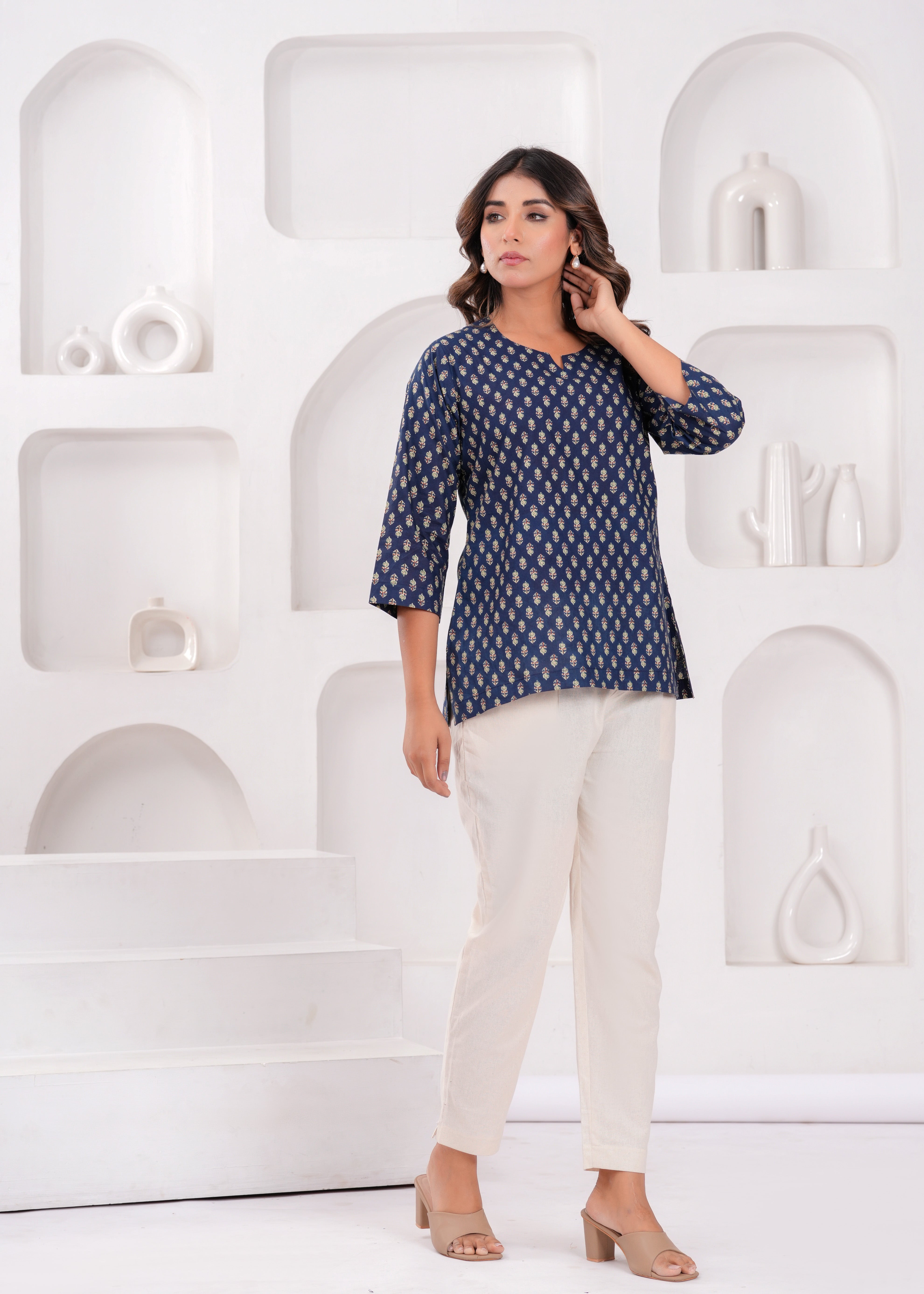 Royal Indigo Printed Cotton Top