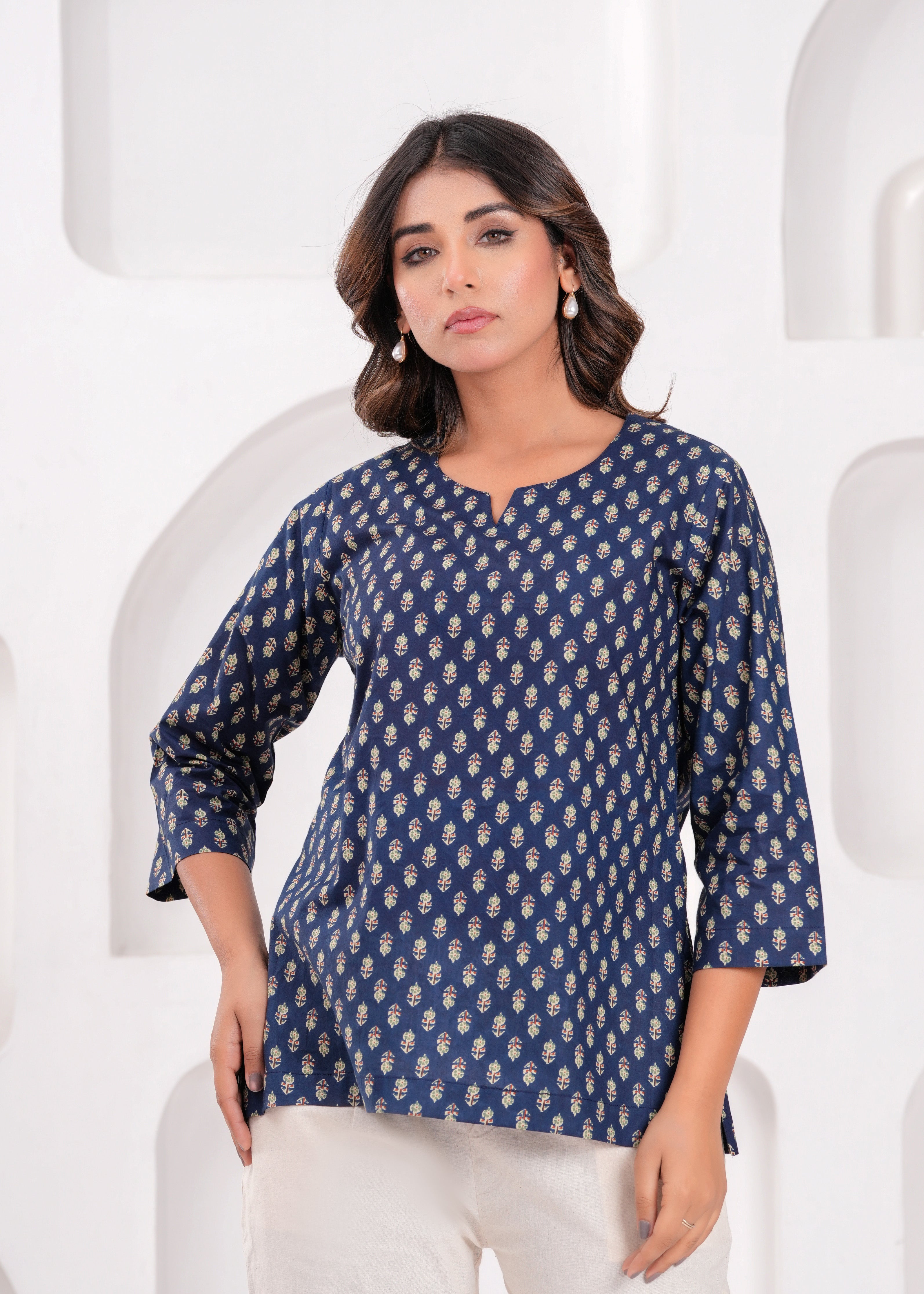 Royal Indigo Printed Cotton Top