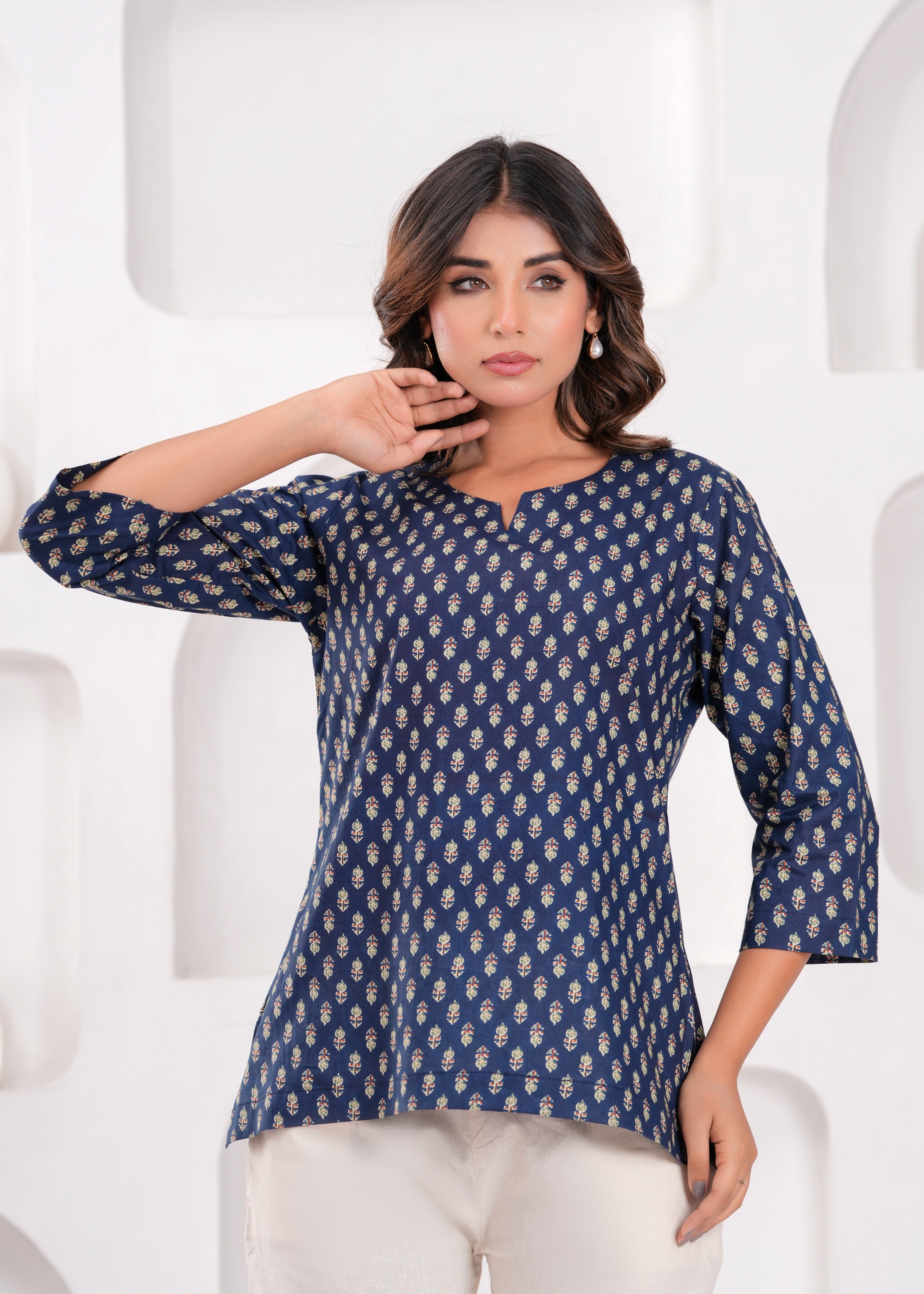 Royal Indigo Printed Cotton Top