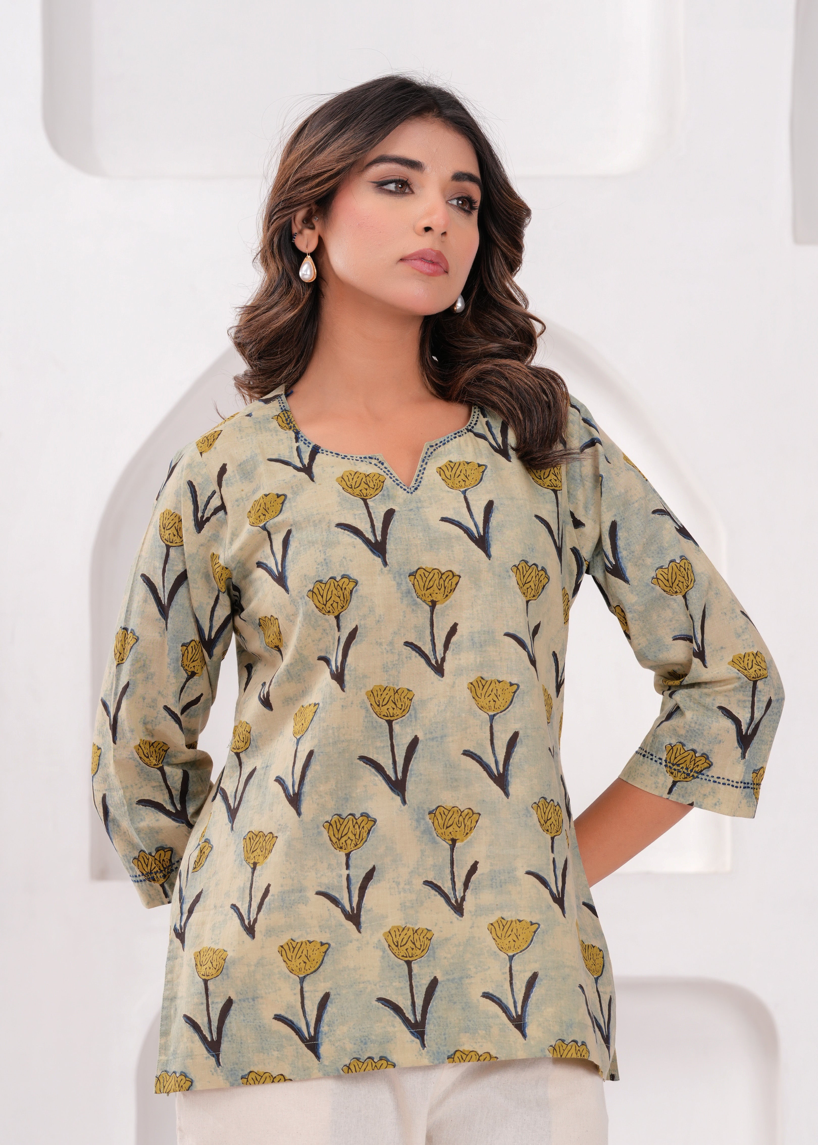 Ivory Printed Cotton Top