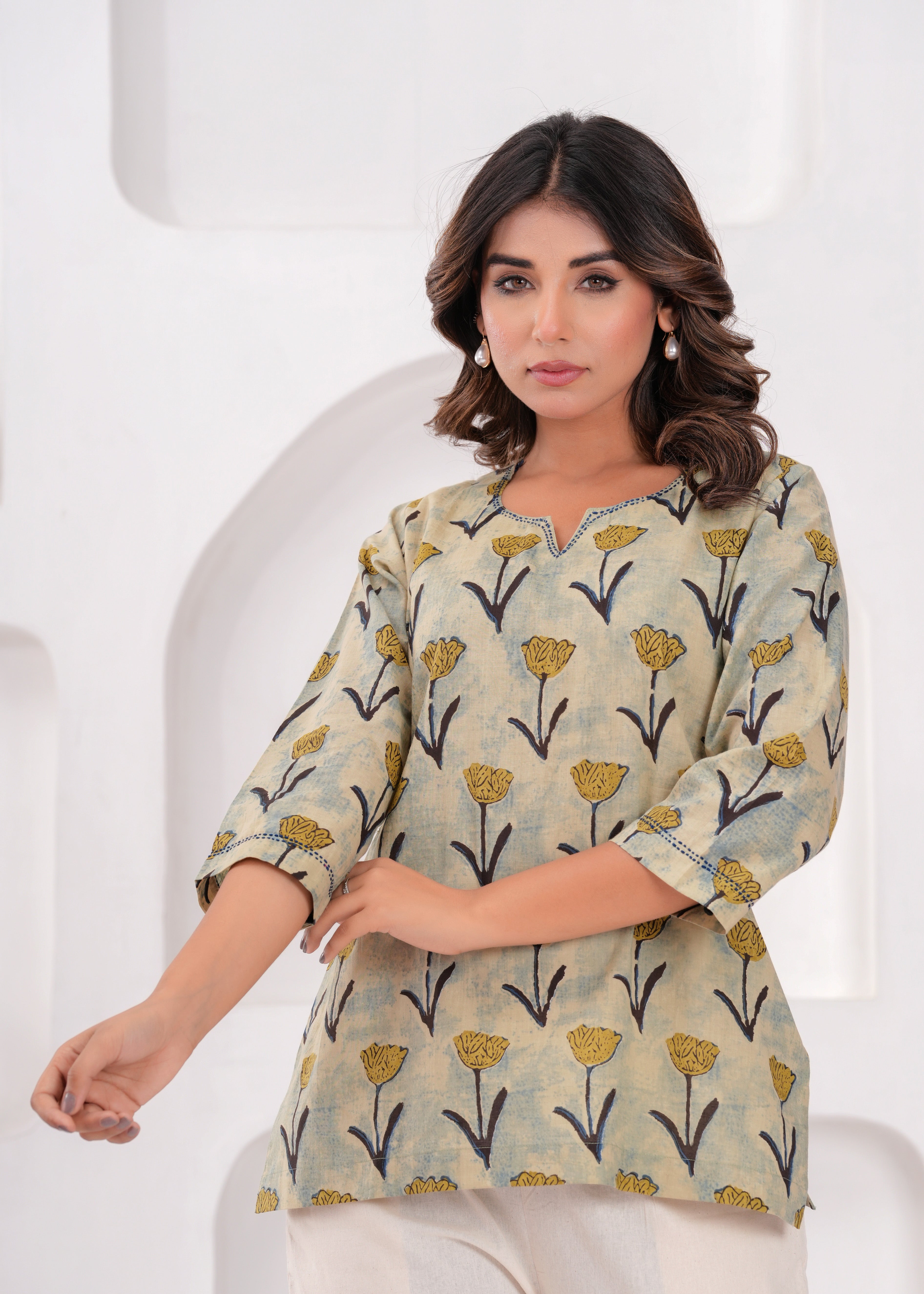 Ivory Printed Cotton Top