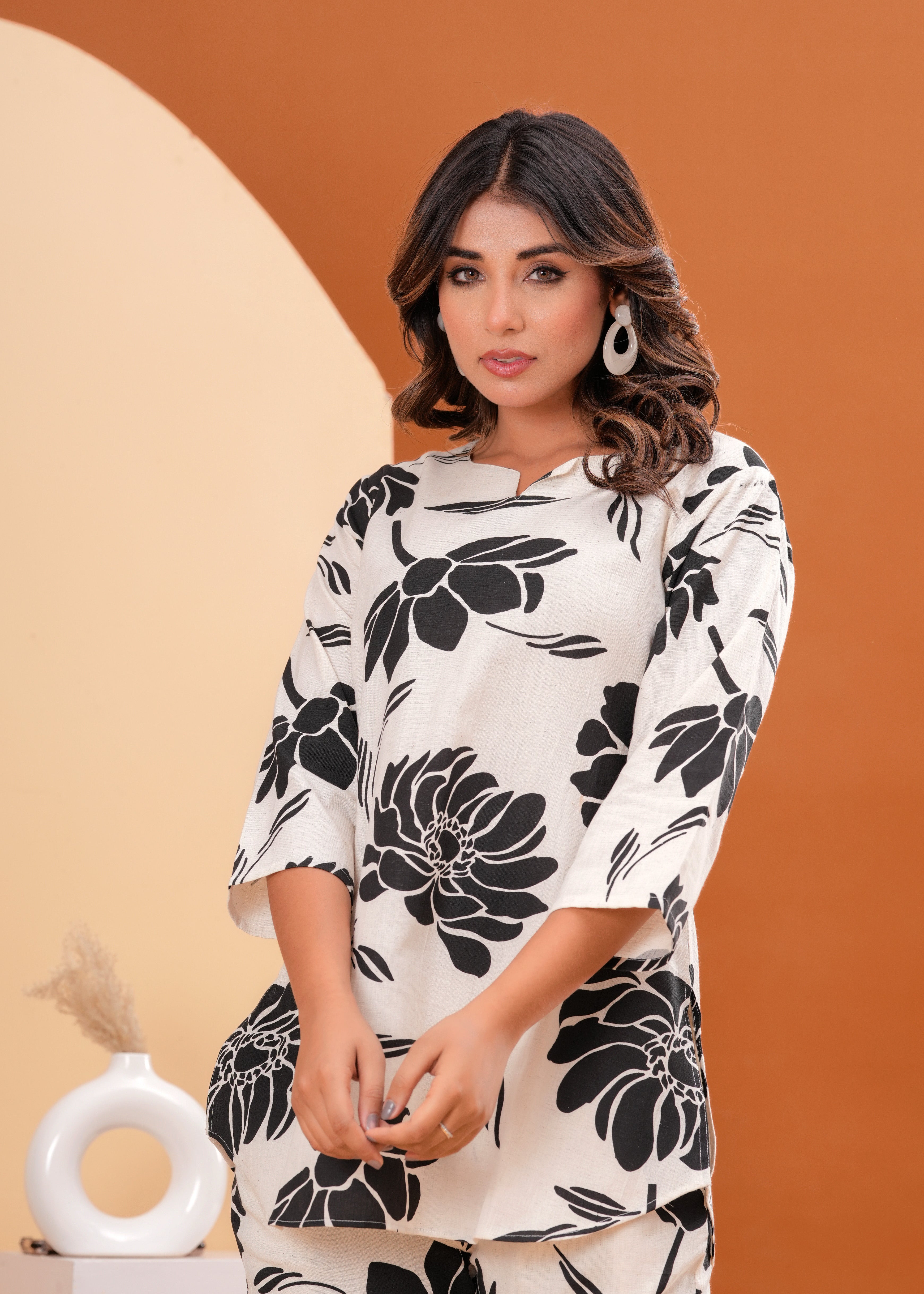 Black & White Monochrome Linen Cotton Co-ord Set