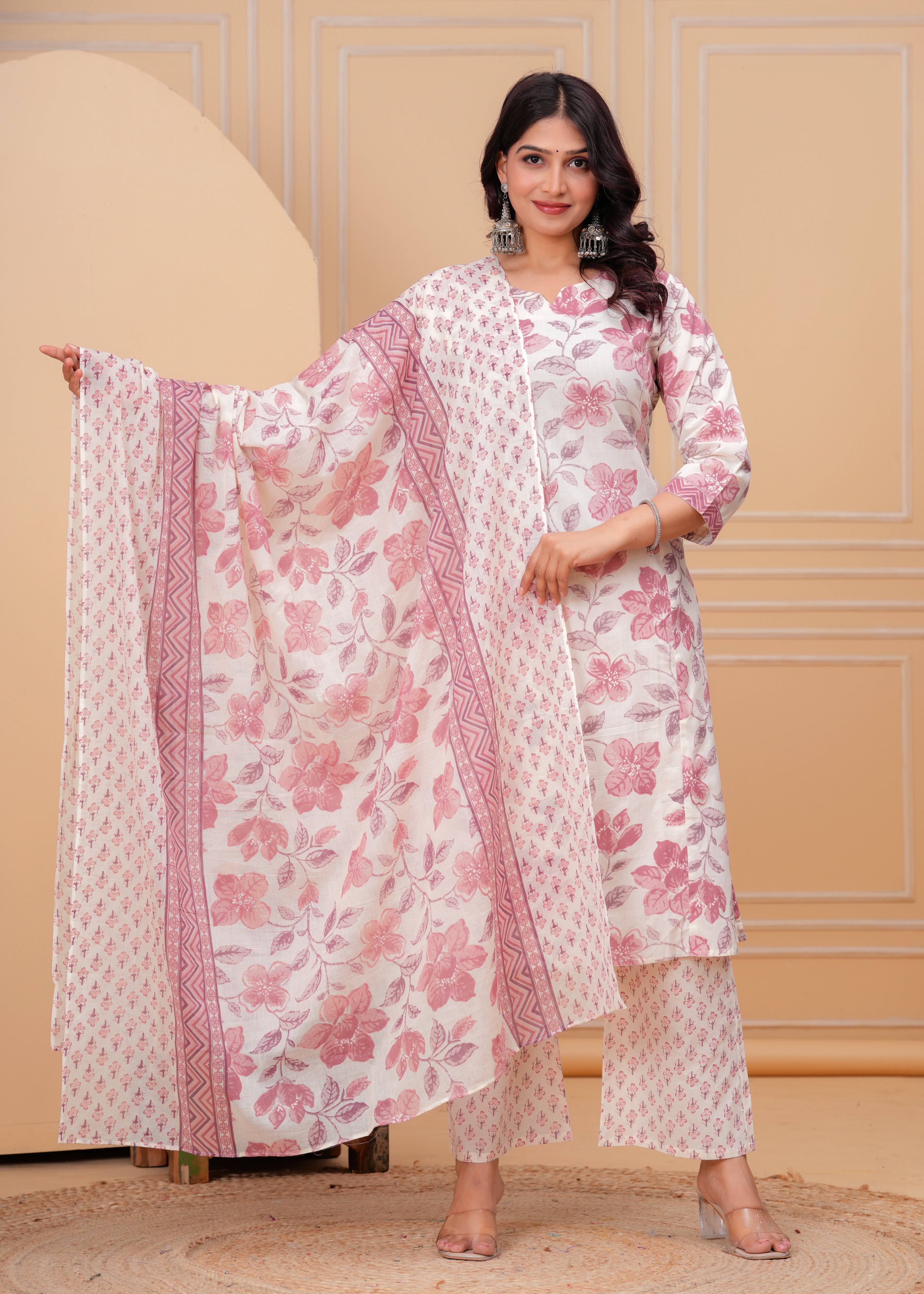 Blush Pink Cotton Dupatta Set