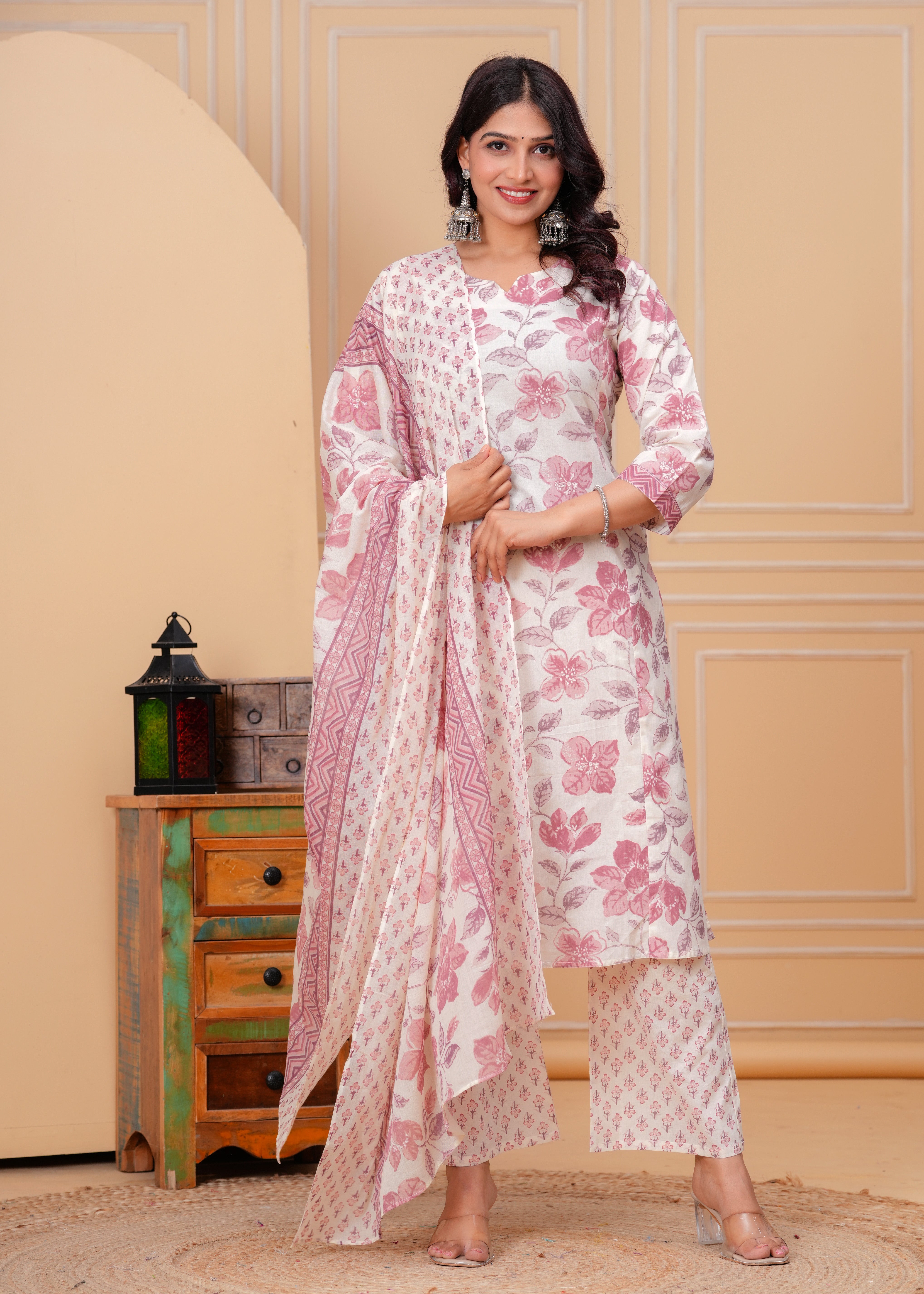 Blush Pink Cotton Dupatta Set