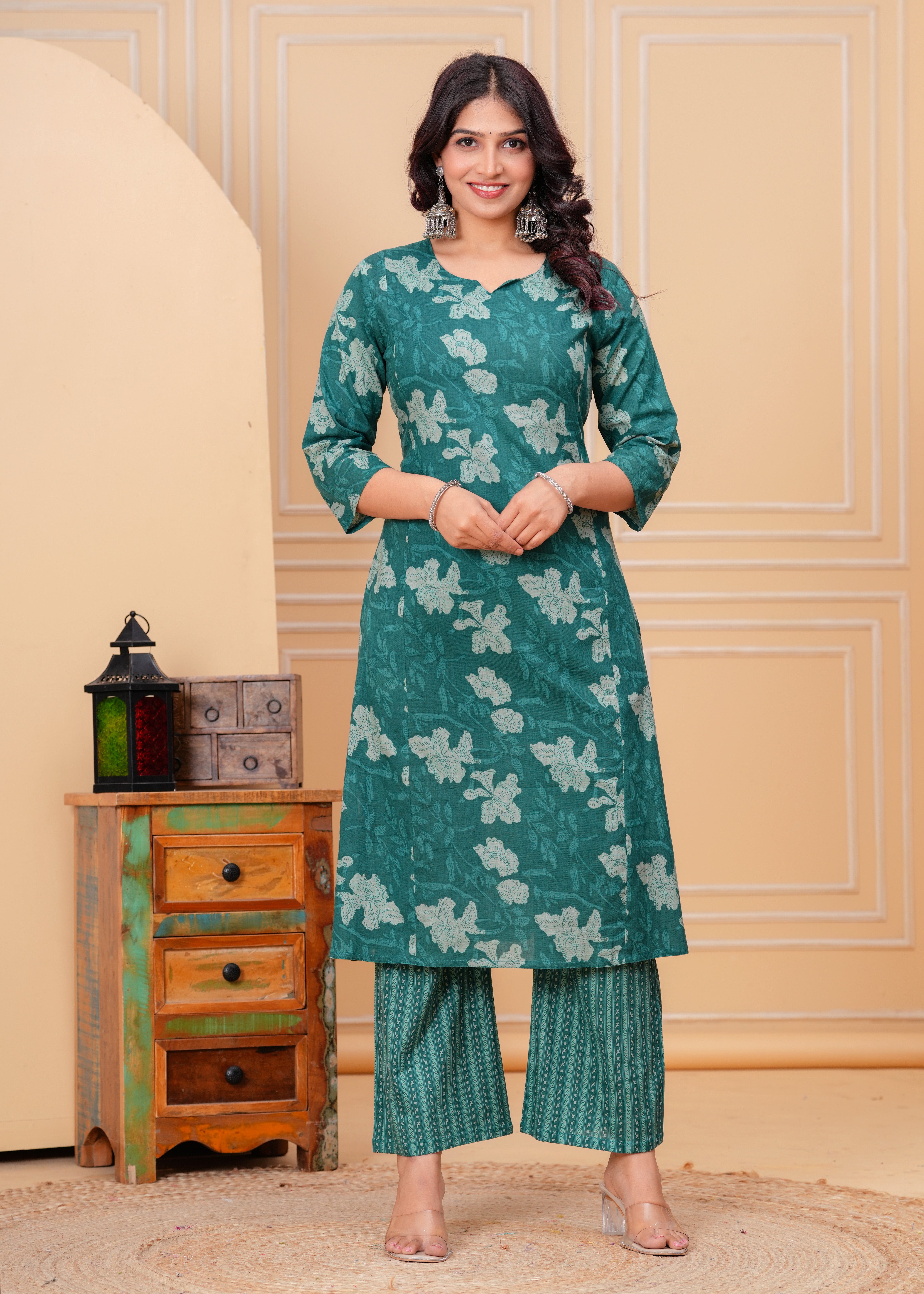 Emerald Green Cotton Kurta Set