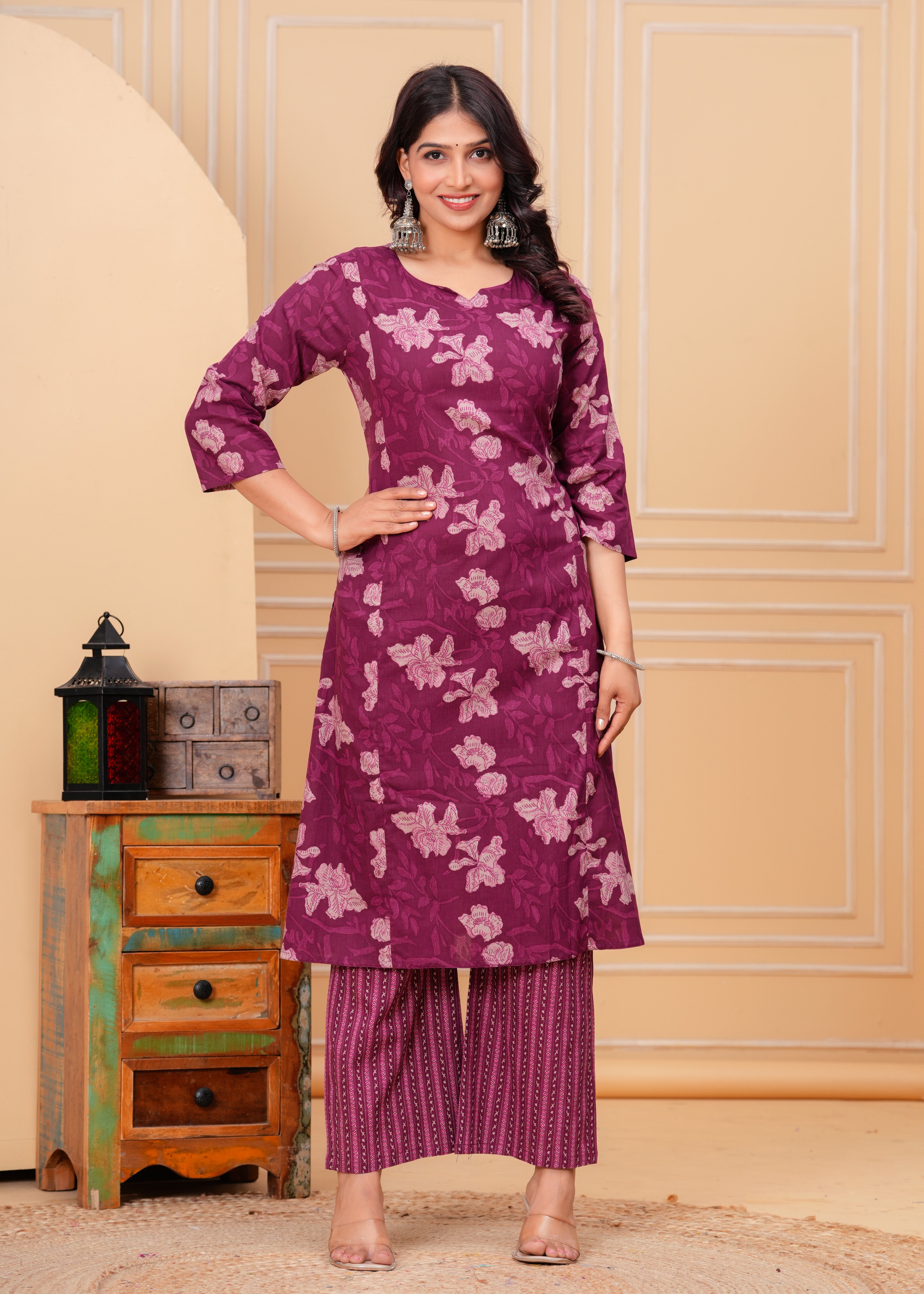 Plum Cotton Kurta Set