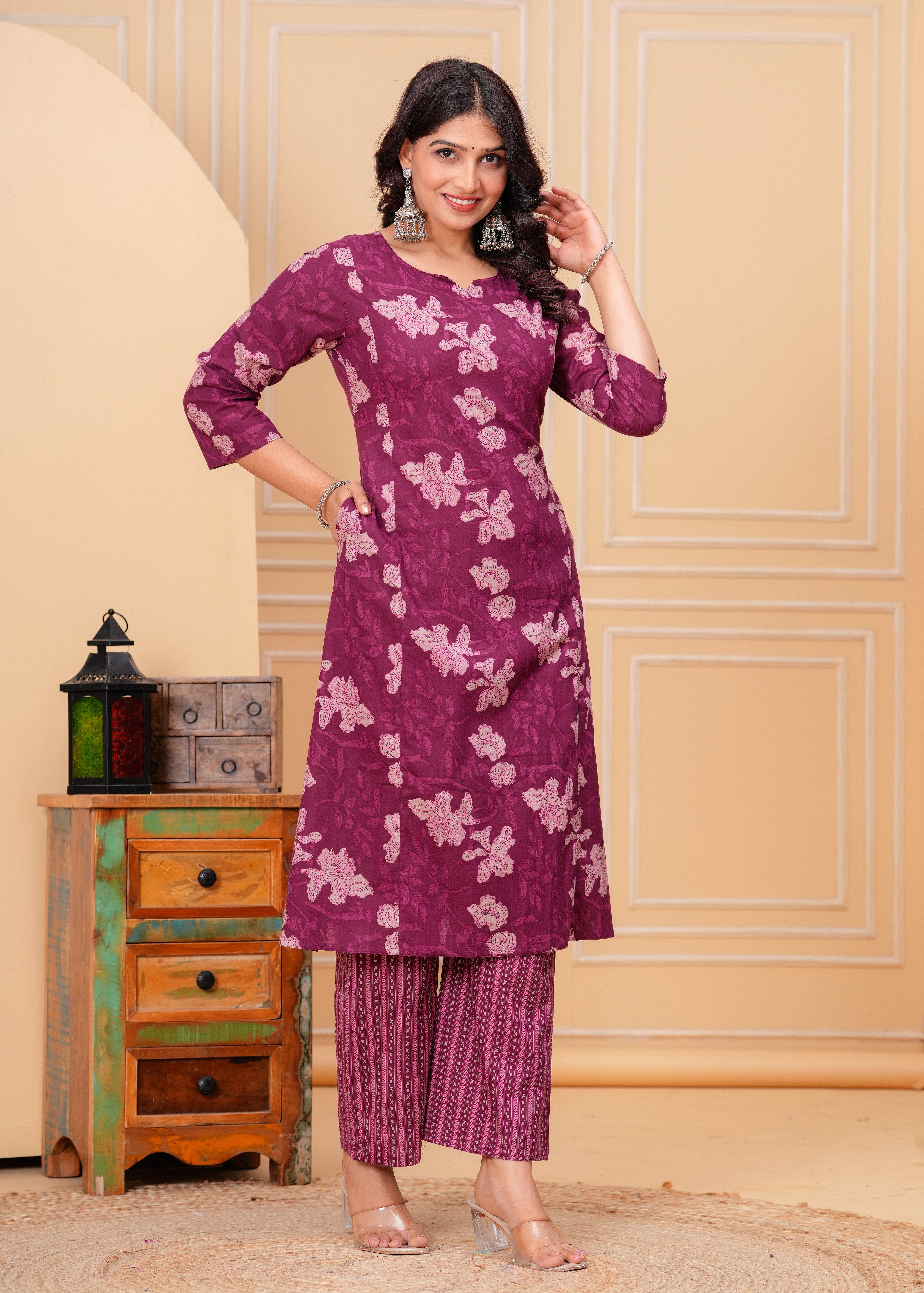 Plum Cotton Kurta Set