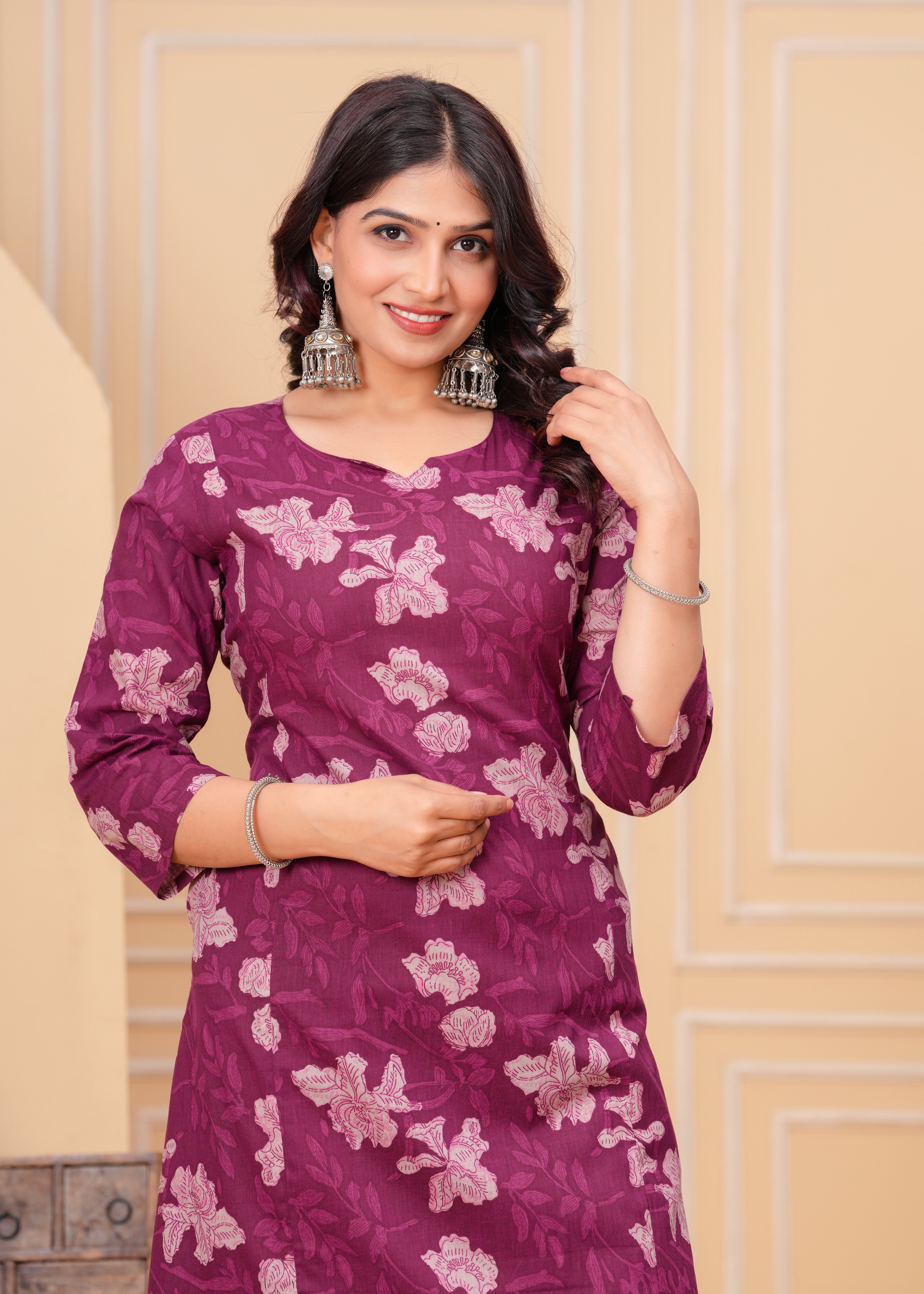Plum Cotton Kurta Set