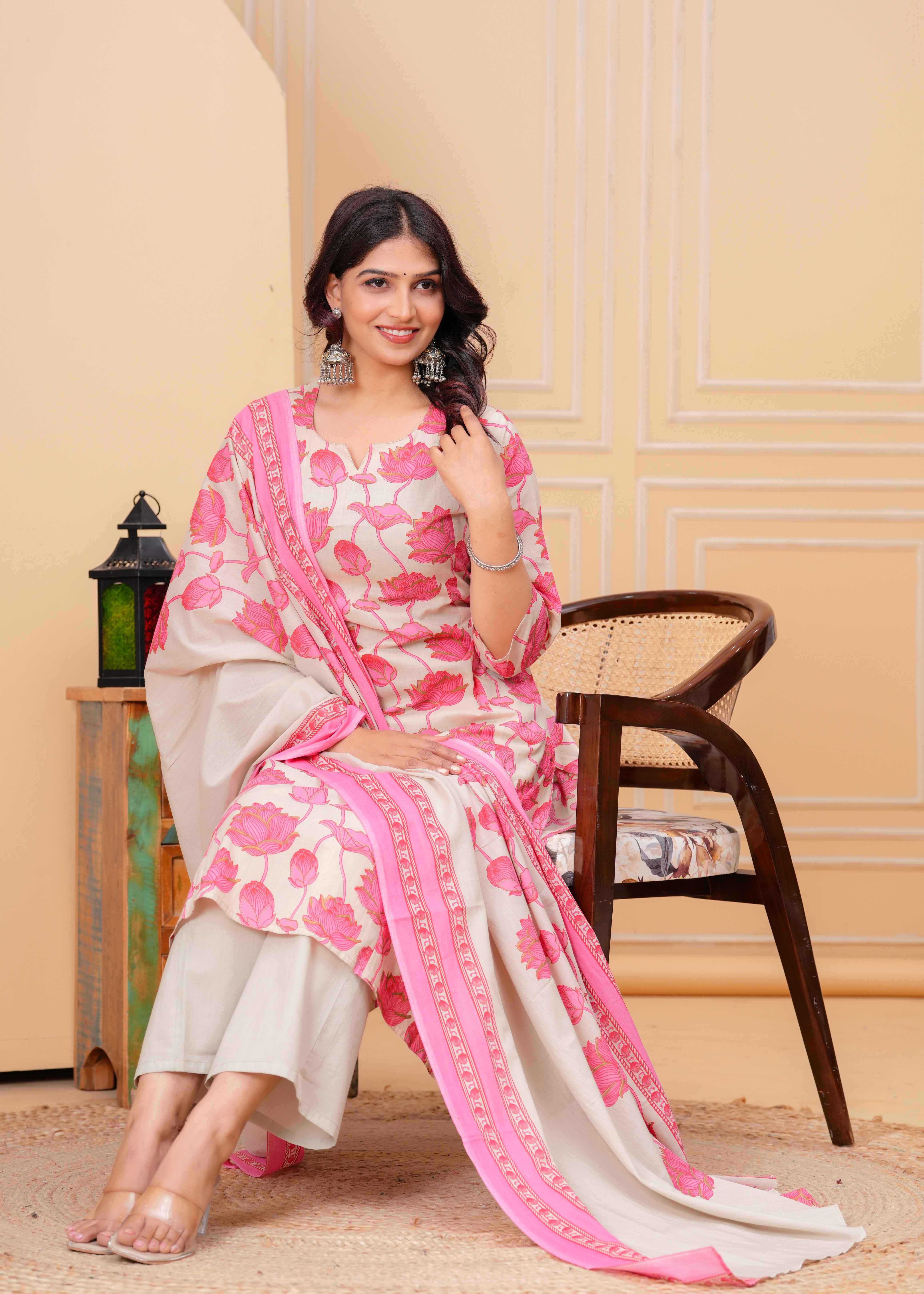 Blush Pink Cotton Dupatta Set