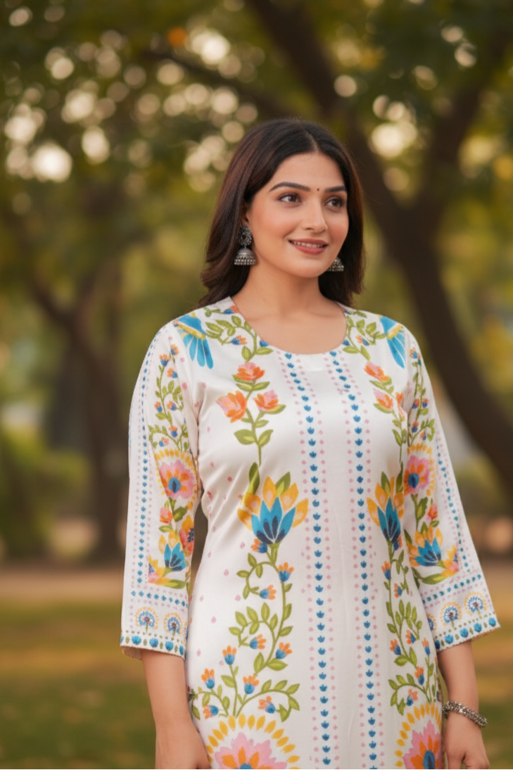 Kaaya Collection – Pure Crape Floral Printed Kurta Set for Women