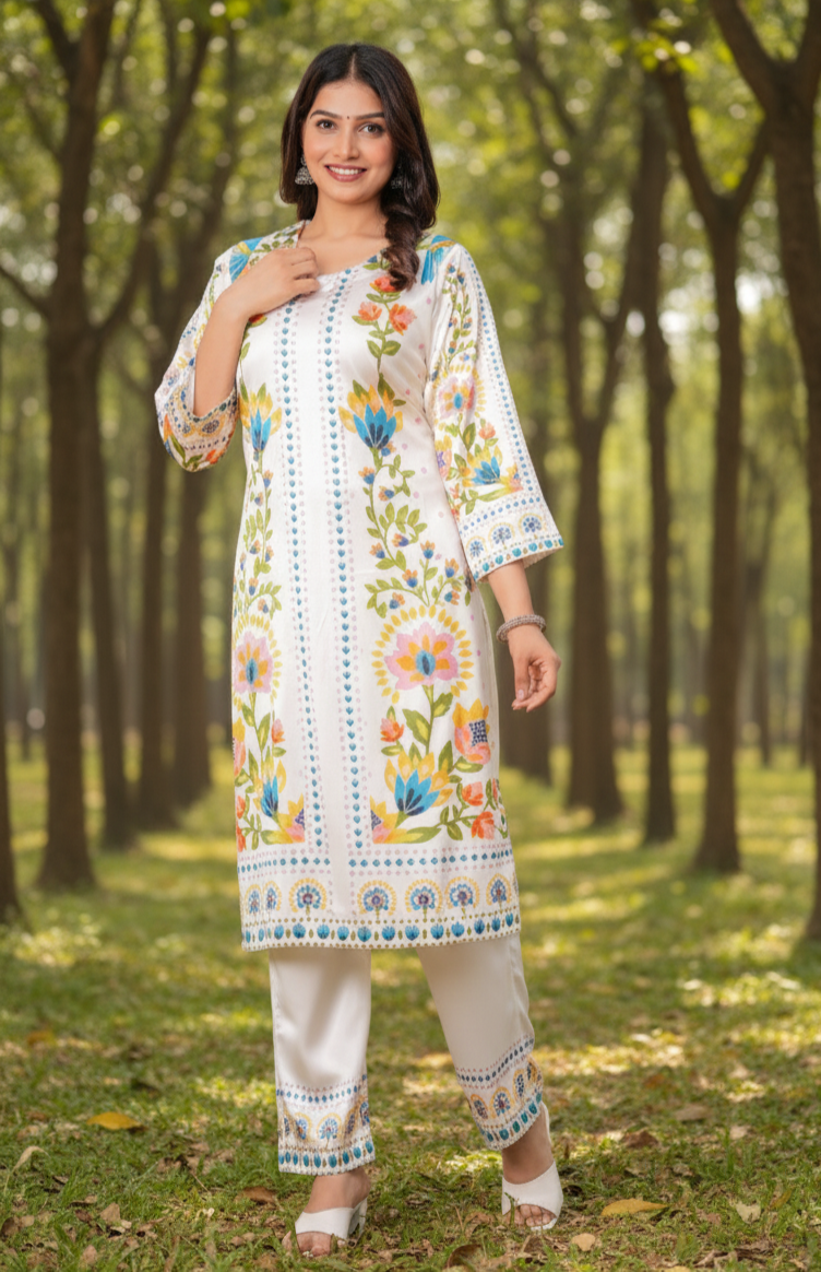 Kaaya Collection – Pure Crape Floral Printed Kurta Set for Women