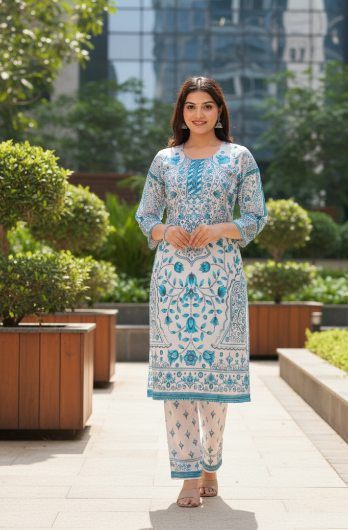Kaaya Collection – Pure Crape Floral Printed Kurta Set for Women