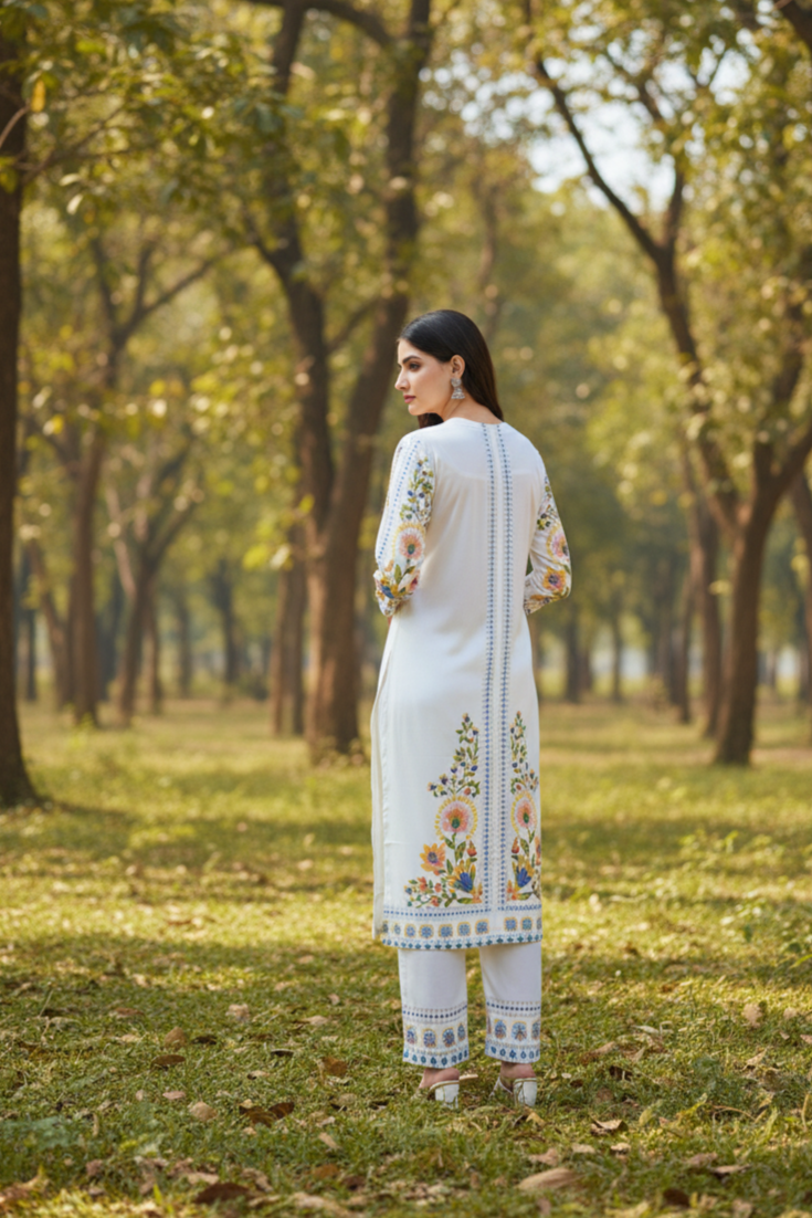 Kaaya Collection – Pure Crape Floral Printed Kurta Set for Women