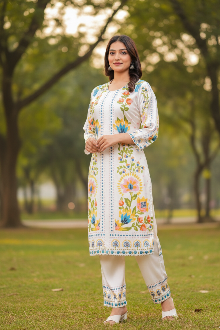 Kaaya Collection – Pure Crape Floral Printed Kurta Set for Women