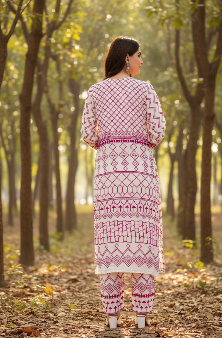 Sanjh Collection Pure Muslin Printed Kurta Set – Timeless Evening Elegance