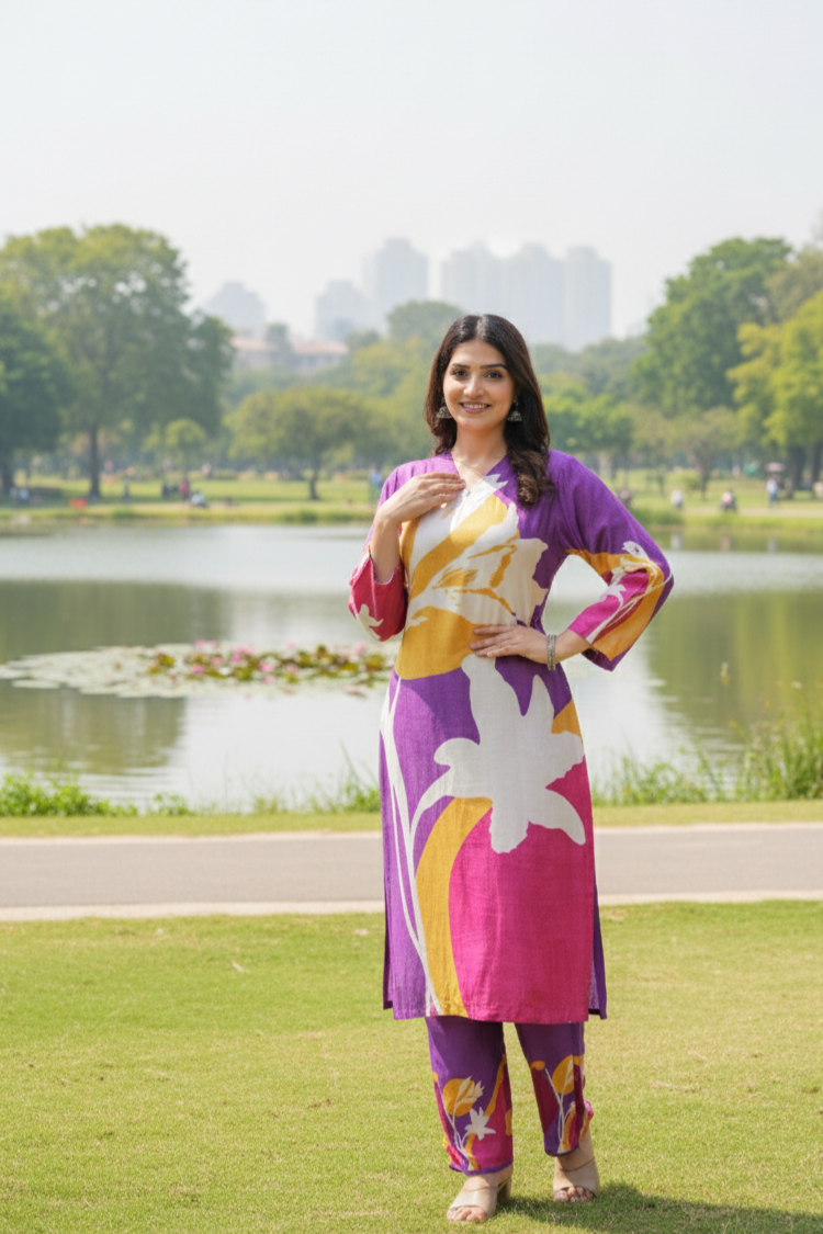 Sanjh Collection Pure Muslin Printed Kurta Set – Timeless Evening Elegance