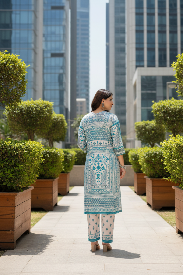 Kaaya Collection – Pure Crape Floral Printed Kurta Set for Women