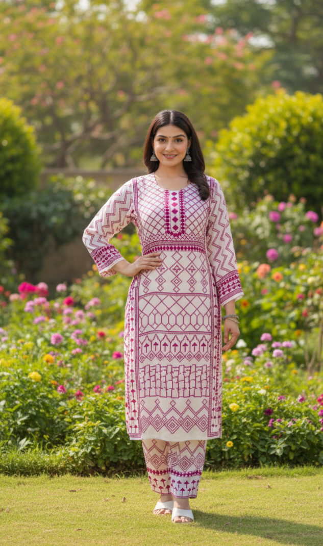 Sanjh Collection Pure Muslin Printed Kurta Set – Timeless Evening Elegance