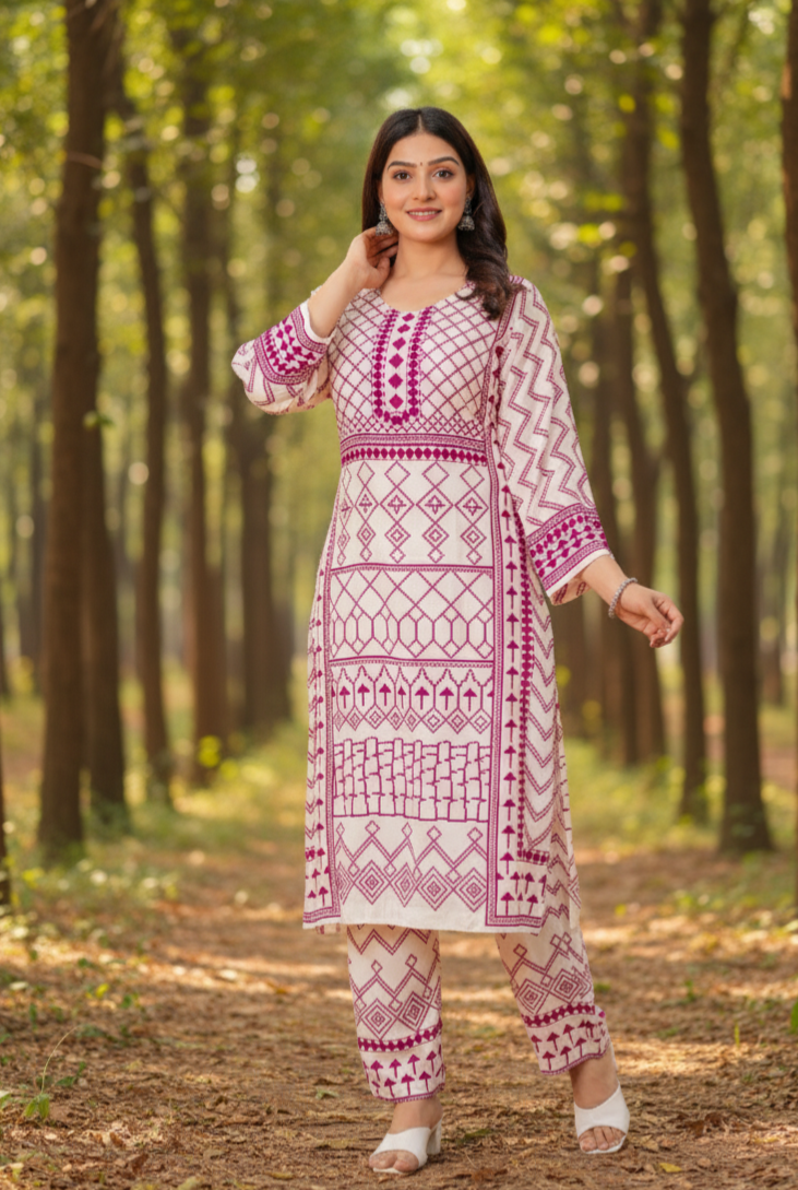 Sanjh Collection Pure Muslin Printed Kurta Set – Timeless Evening Elegance