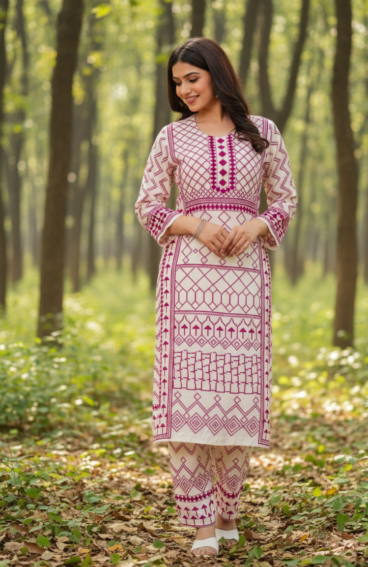 Sanjh Collection Pure Muslin Printed Kurta Set – Timeless Evening Elegance
