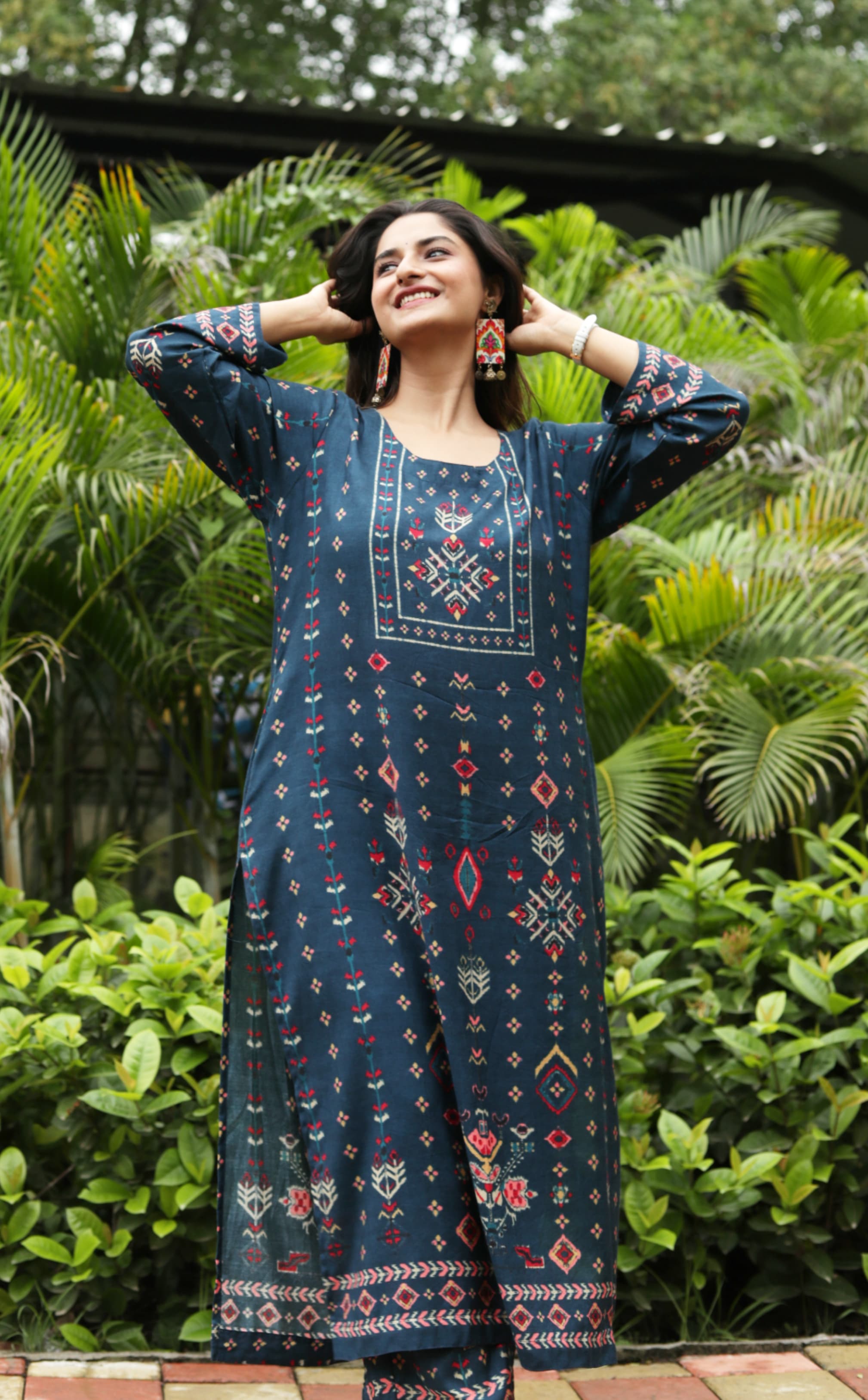 Sanjh Midnight Deep Teal Blue Pure Muslin Co-ord Set/ Pant Set