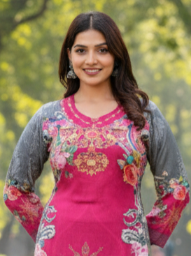 Sanjh Collection Pure Muslin Printed Kurta Set – Timeless Evening Elegance