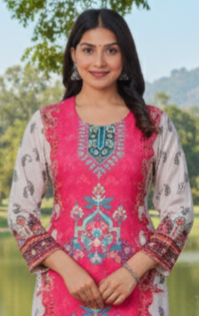 Sanjh Collection Pure Muslin Printed Kurta Set – Timeless Evening Elegance