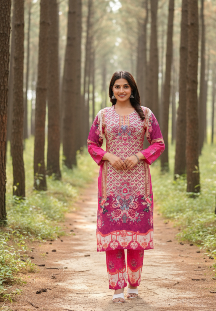 Sanjh Collection Pure Muslin Printed Kurta Set – Timeless Evening Elegance